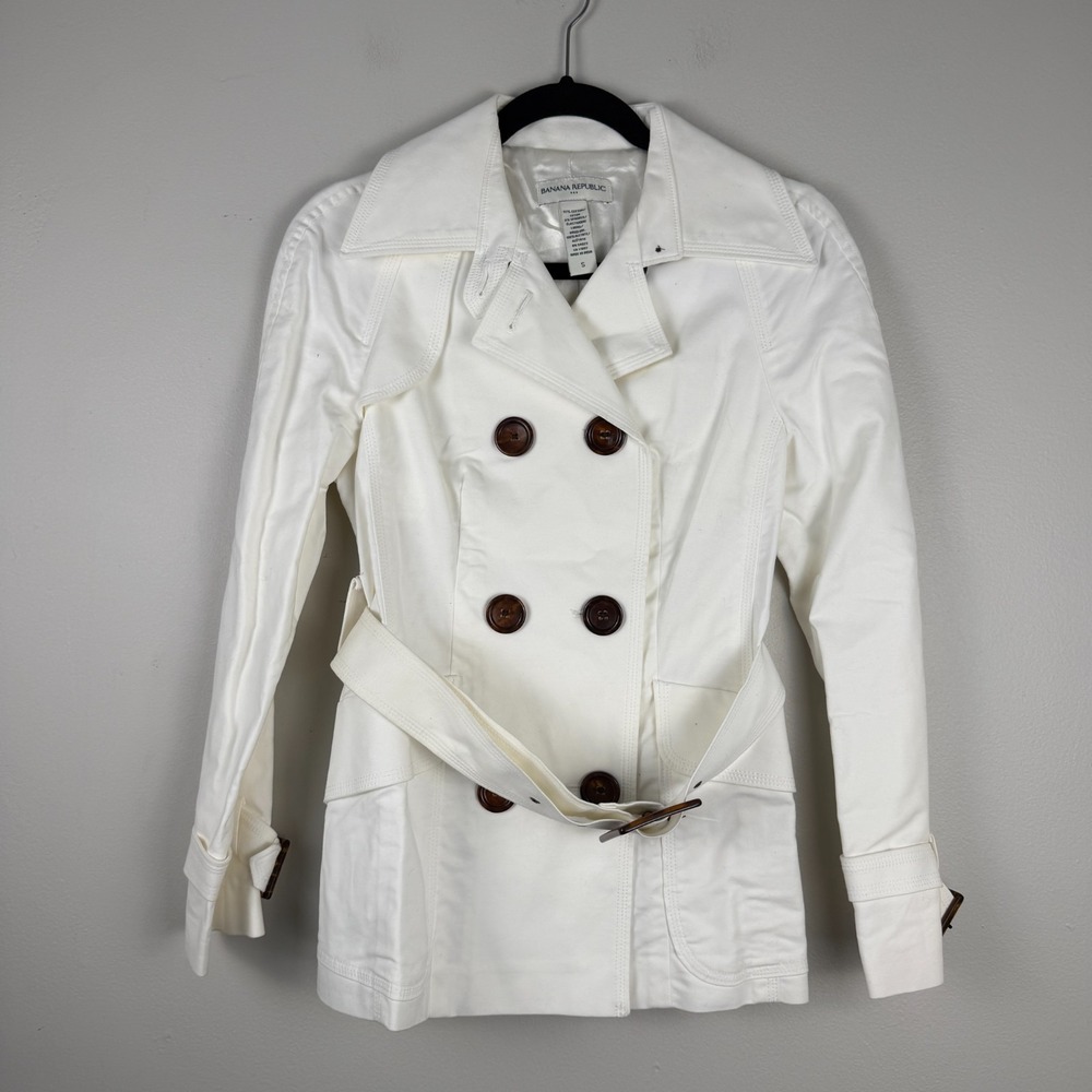 Banana Republic Trench Coat Women's Small White Classic Double-Breasted Belted